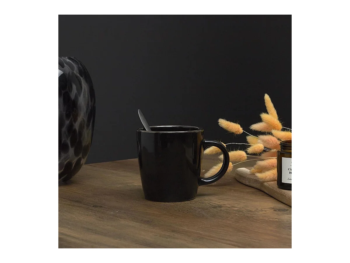 Set de 6 mugs noires en céramique avec liseré doré (Ø9,4 cm) - EBENE