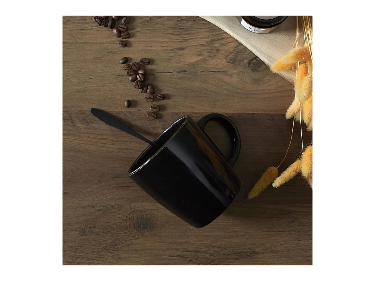 Set de 6 mugs noires en céramique avec liseré doré (Ø9,4 cm) - EBENE