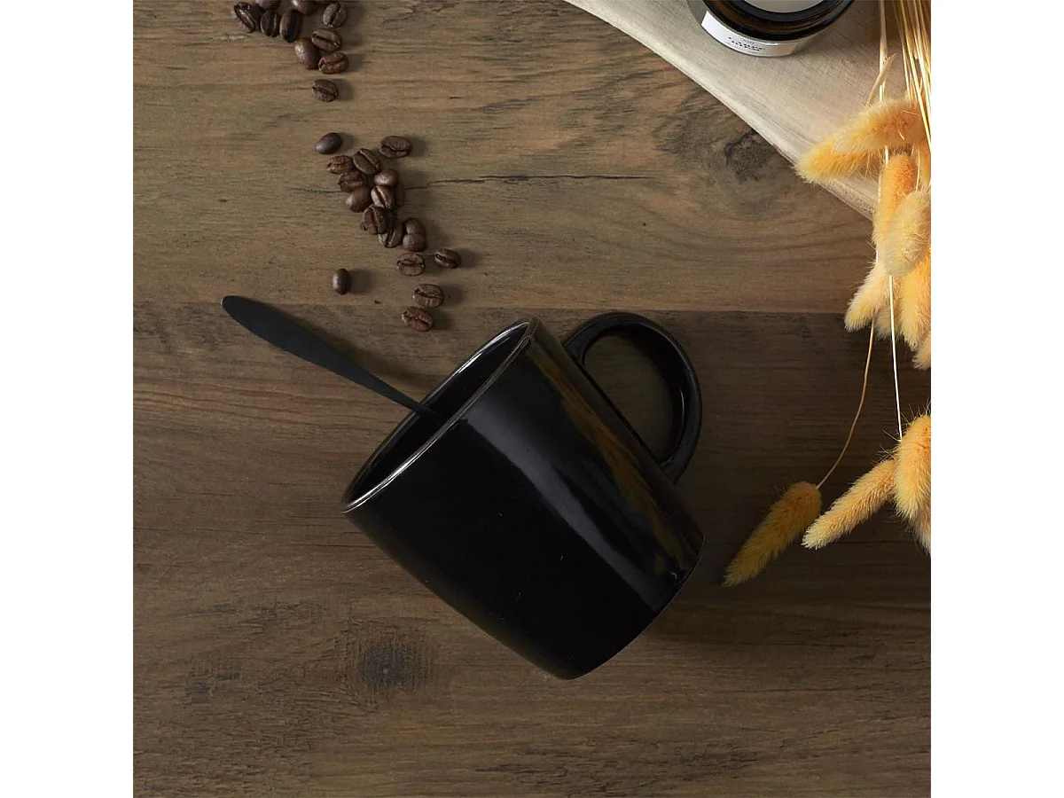 Set de 6 mugs noires en céramique avec liseré doré (Ø9,4 cm) - EBENE