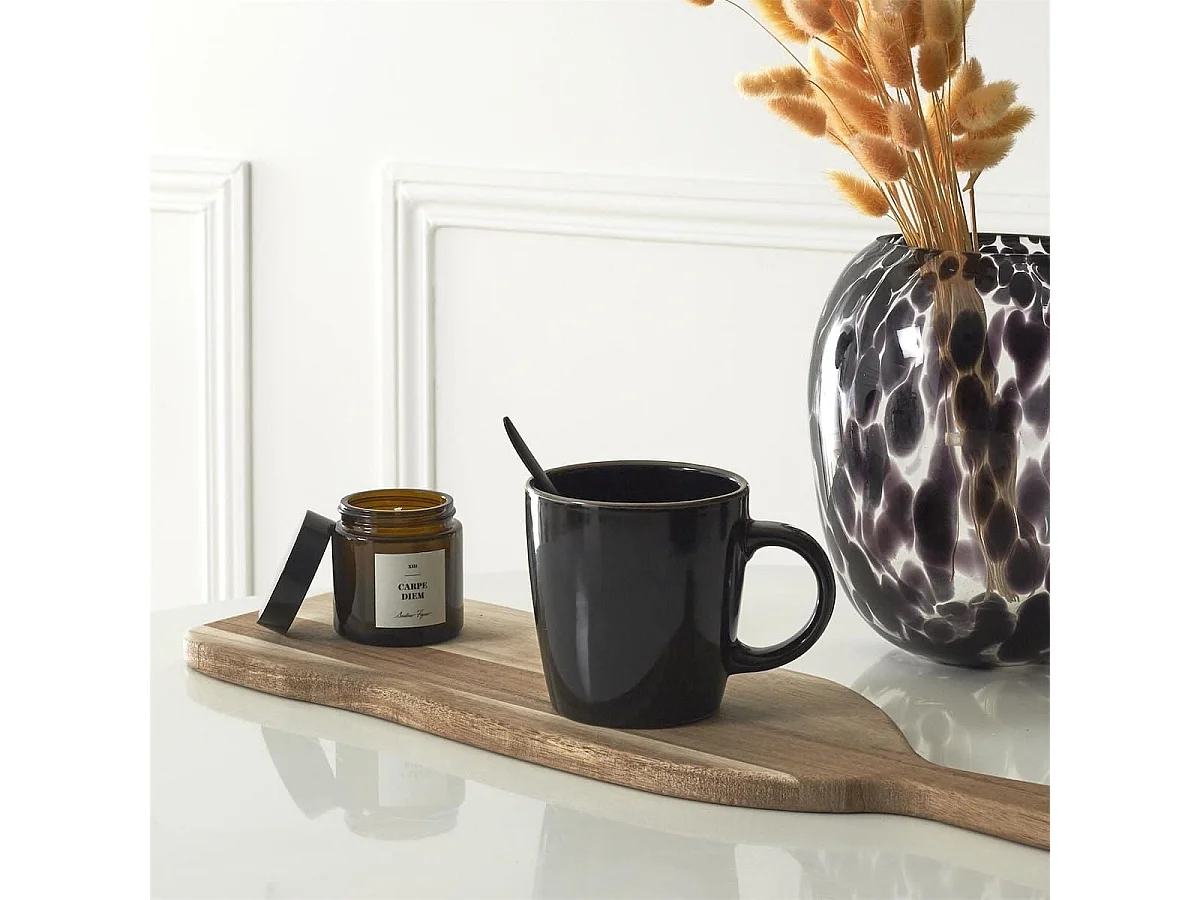 Set de 6 mugs noires en céramique avec liseré doré (Ø9,4 cm) - EBENE