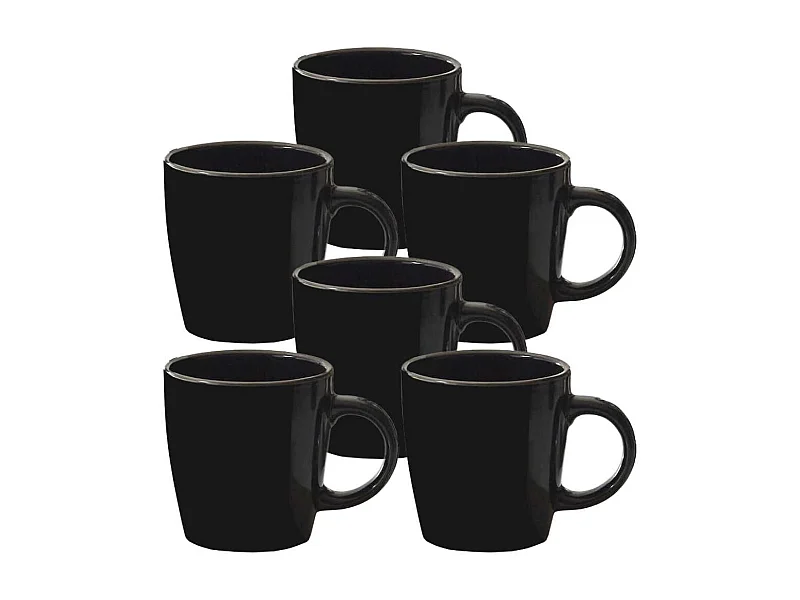 Set de 6 mugs noires en céramique avec liseré doré (Ø9,4 cm) - EBENE
