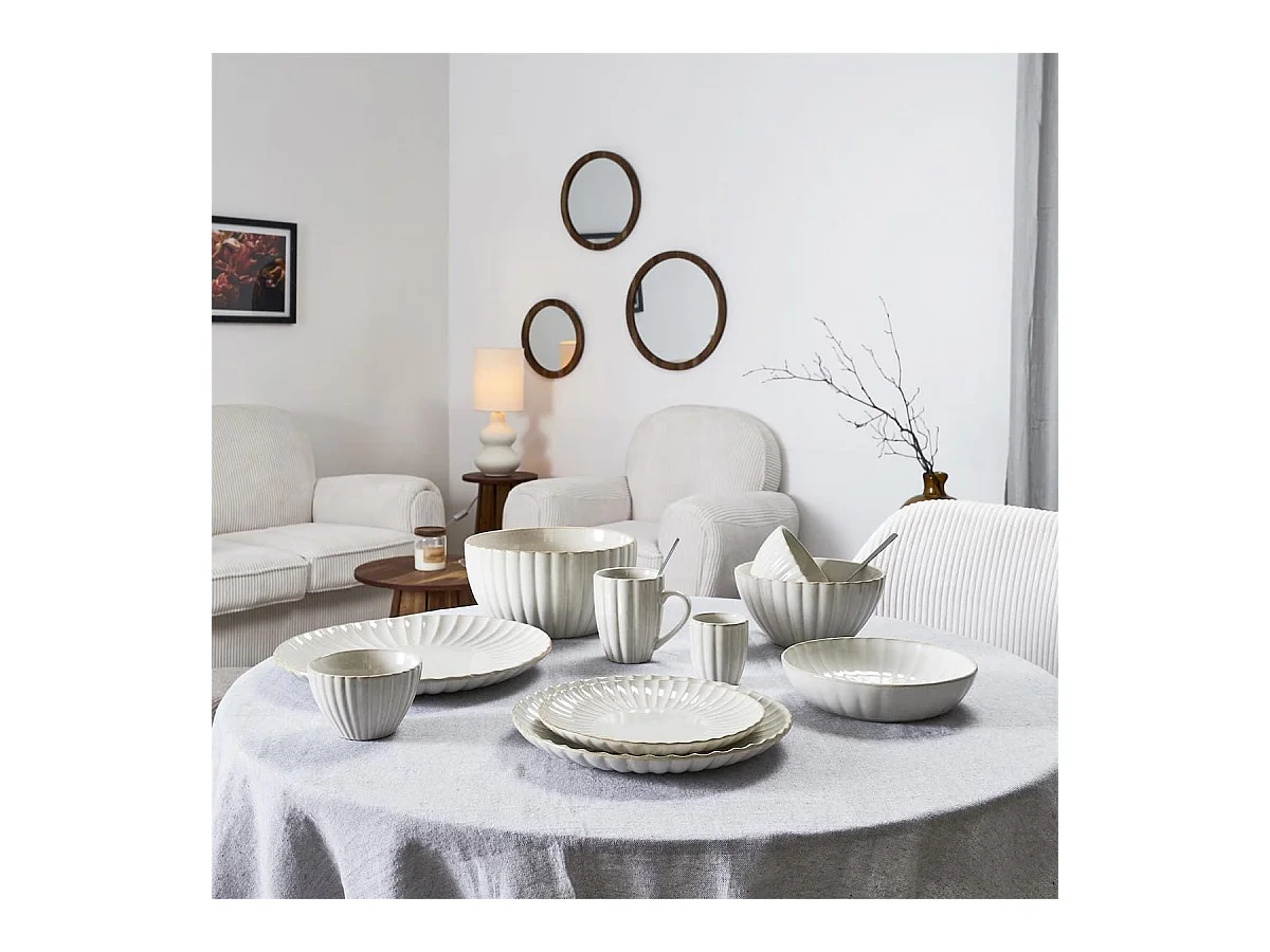 Set de 6 mugs beiges en céramique (30cl) - SHELLY