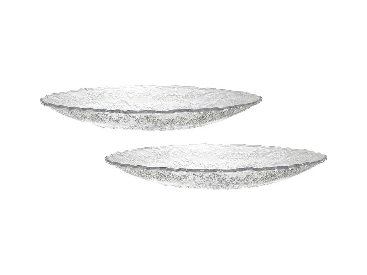Set de 2 plats ronds en plastique transparent texturé martelé (Ø42,5 cm)