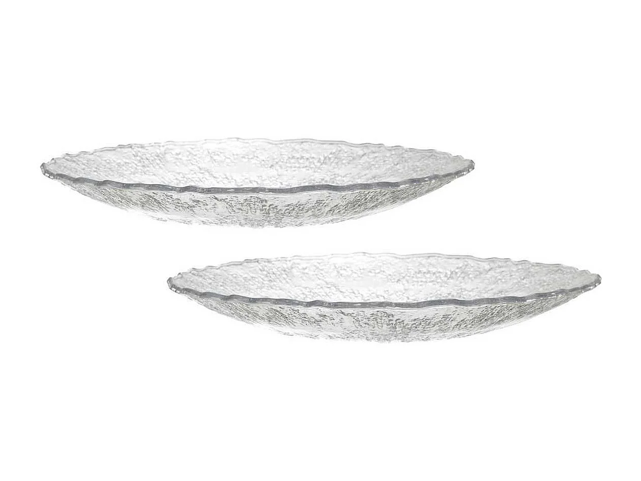 Set de 2 plats ronds en plastique transparent texturé martelé (Ø42,5 cm)