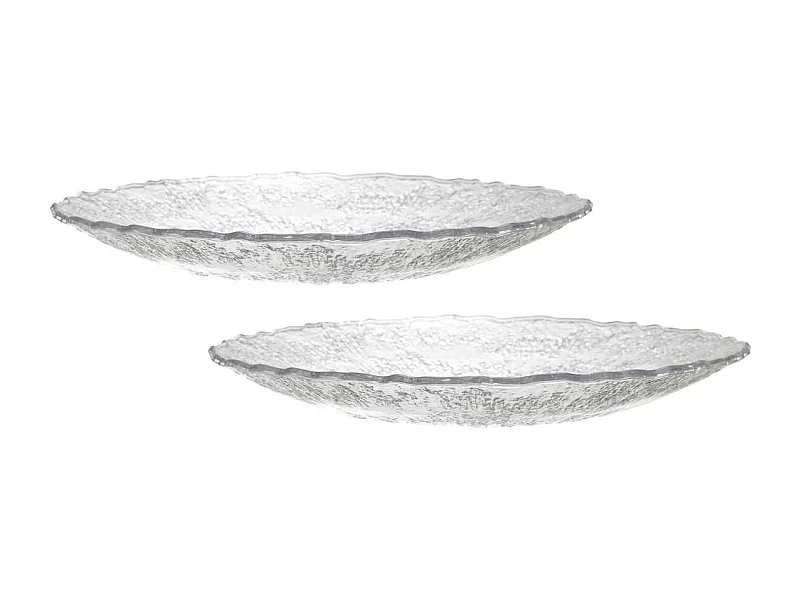 Set de 2 plats ronds en plastique transparent texturé martelé (Ø42,5 cm)