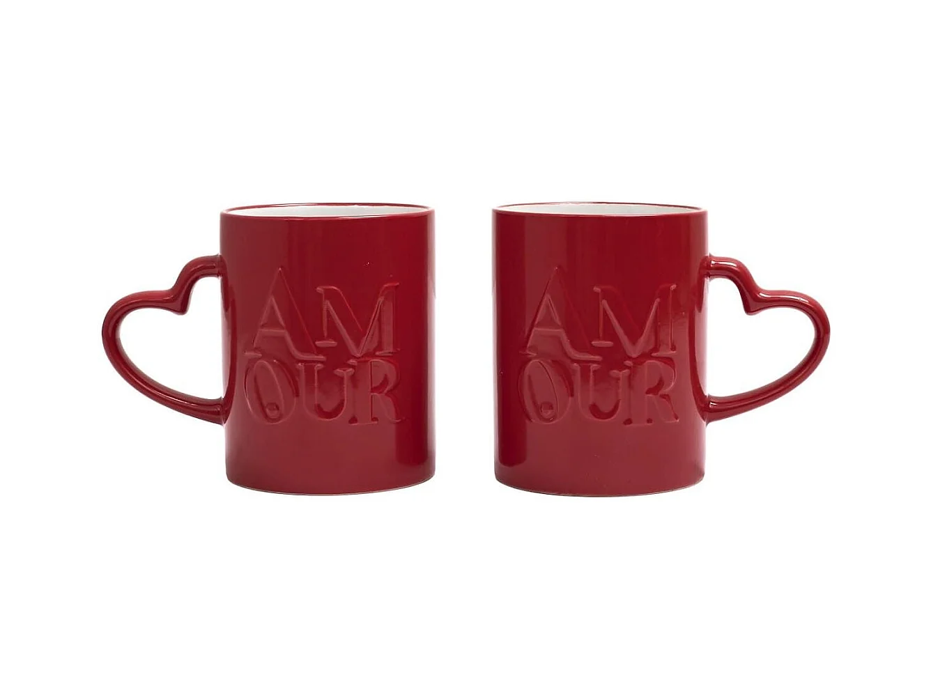 Set de 2 mugs rouges en céramique avec inscription "Amour" (30 cl)