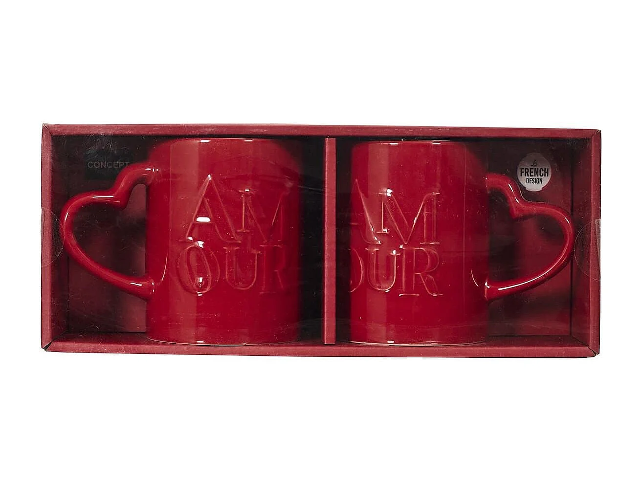 Set de 2 mugs rouges en céramique avec inscription "Amour" (30 cl)
