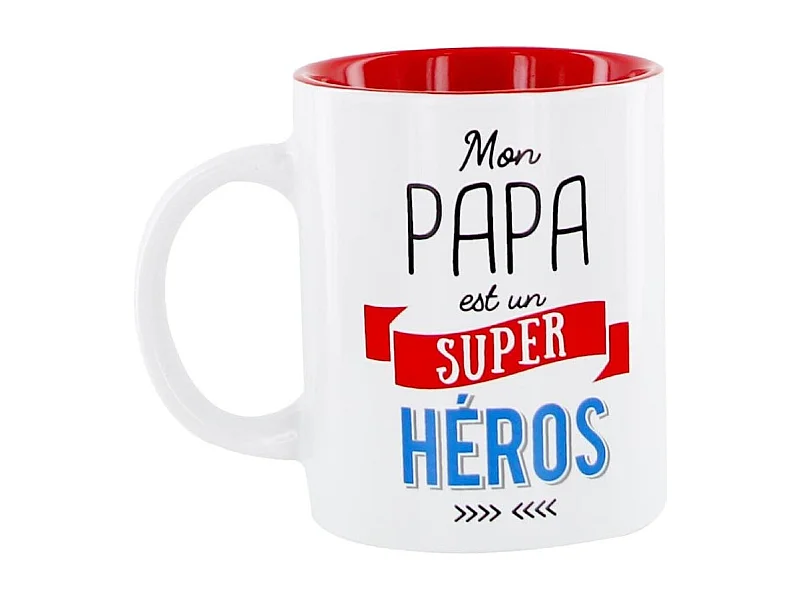 Mug 30 cl en céramique blanc avec message "papa est un super héros"