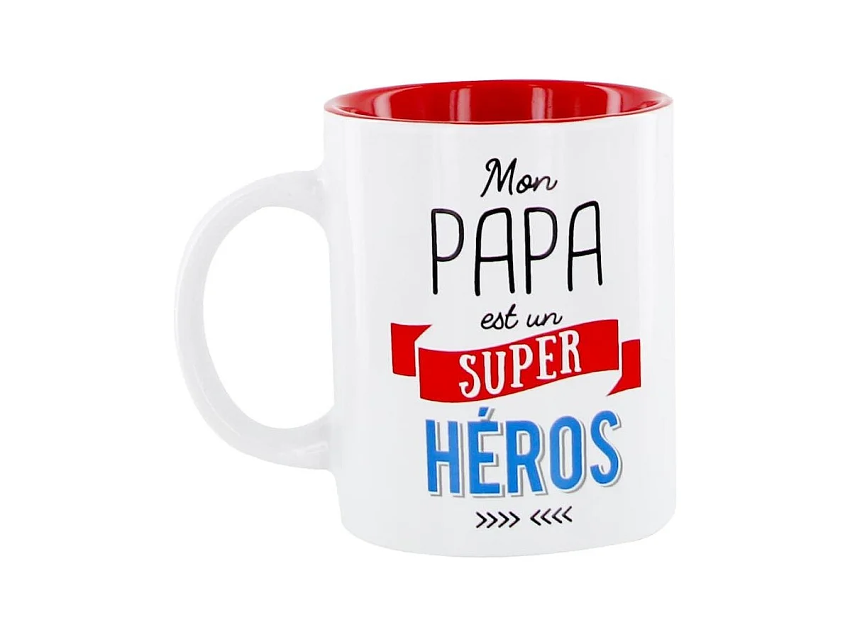 Mug 30 cl en céramique blanc avec message "papa est un super héros"