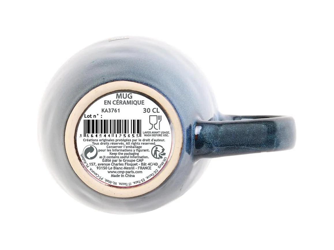 Set de 6 mugs 30cl en céramique au grés du temps bleu - GALET