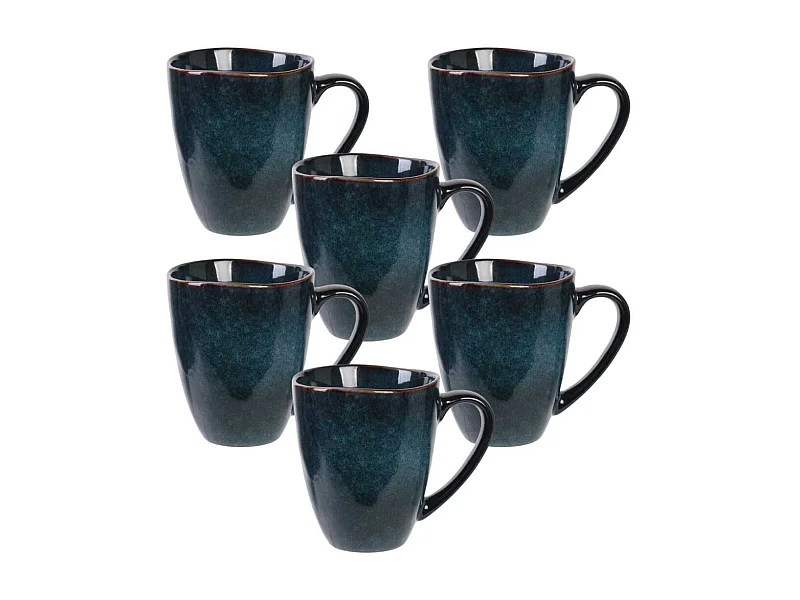 Set de 6 mugs 30cl en céramique au grés du temps bleu - GALET