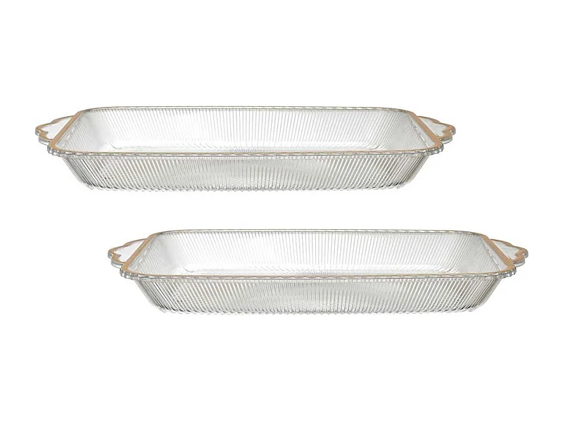 Set de 2 plats rectangulaire en plastique transparent texturé avec contour doré (L41 cm)