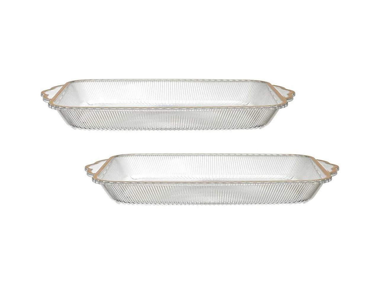 Set de 2 plats rectangulaire en plastique transparent texturé avec contour doré (L41 cm)