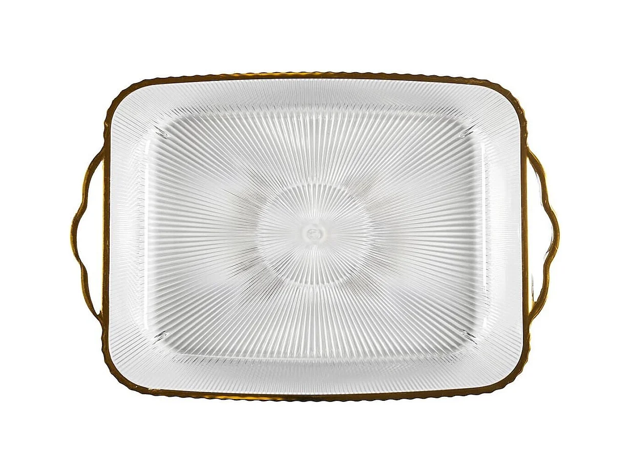 Set de 2 plats rectangulaire en plastique transparent texturé avec contour doré (L41 cm)