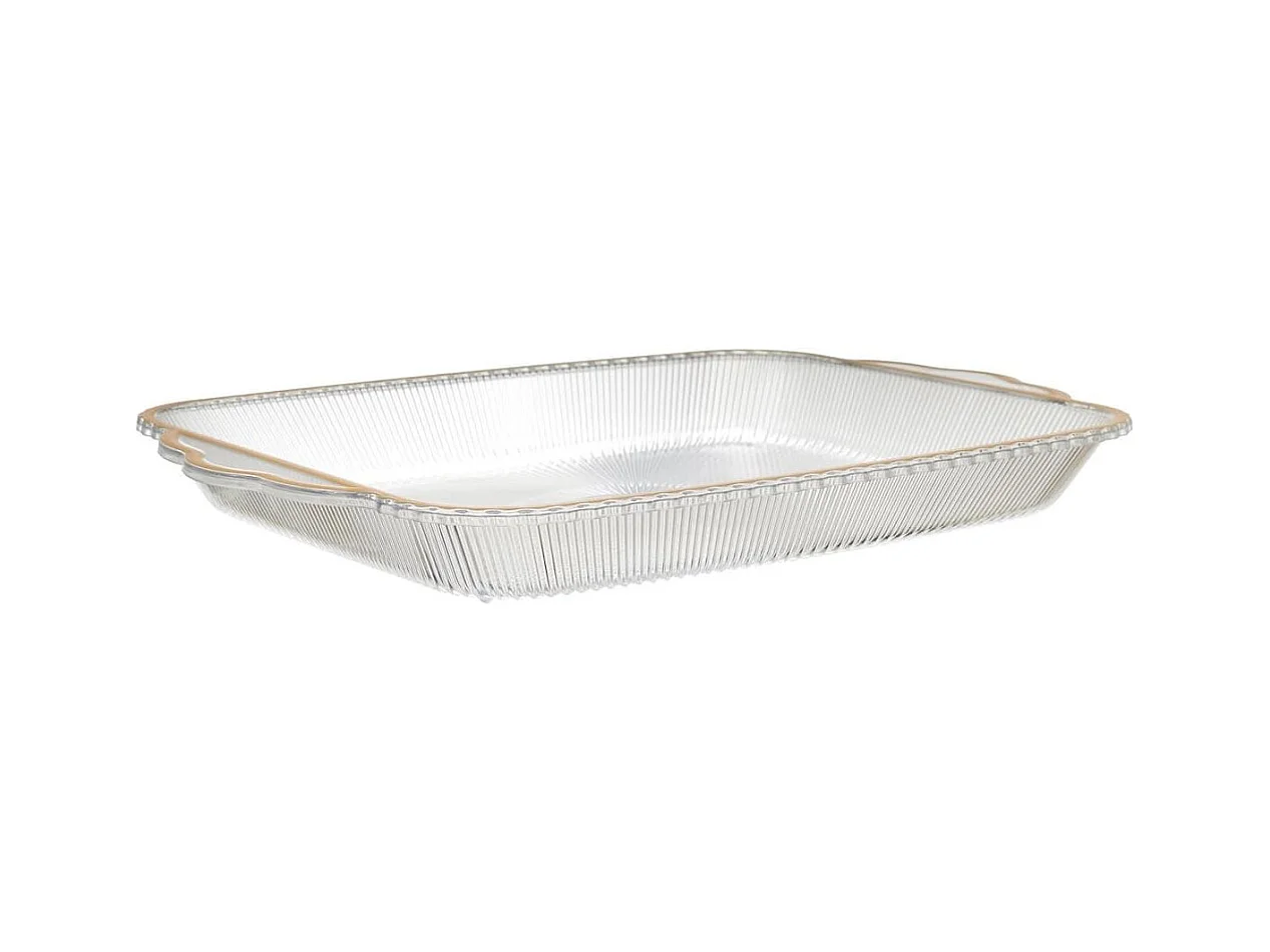 Set de 2 plats rectangulaire en plastique transparent texturé avec contour doré (L41 cm)