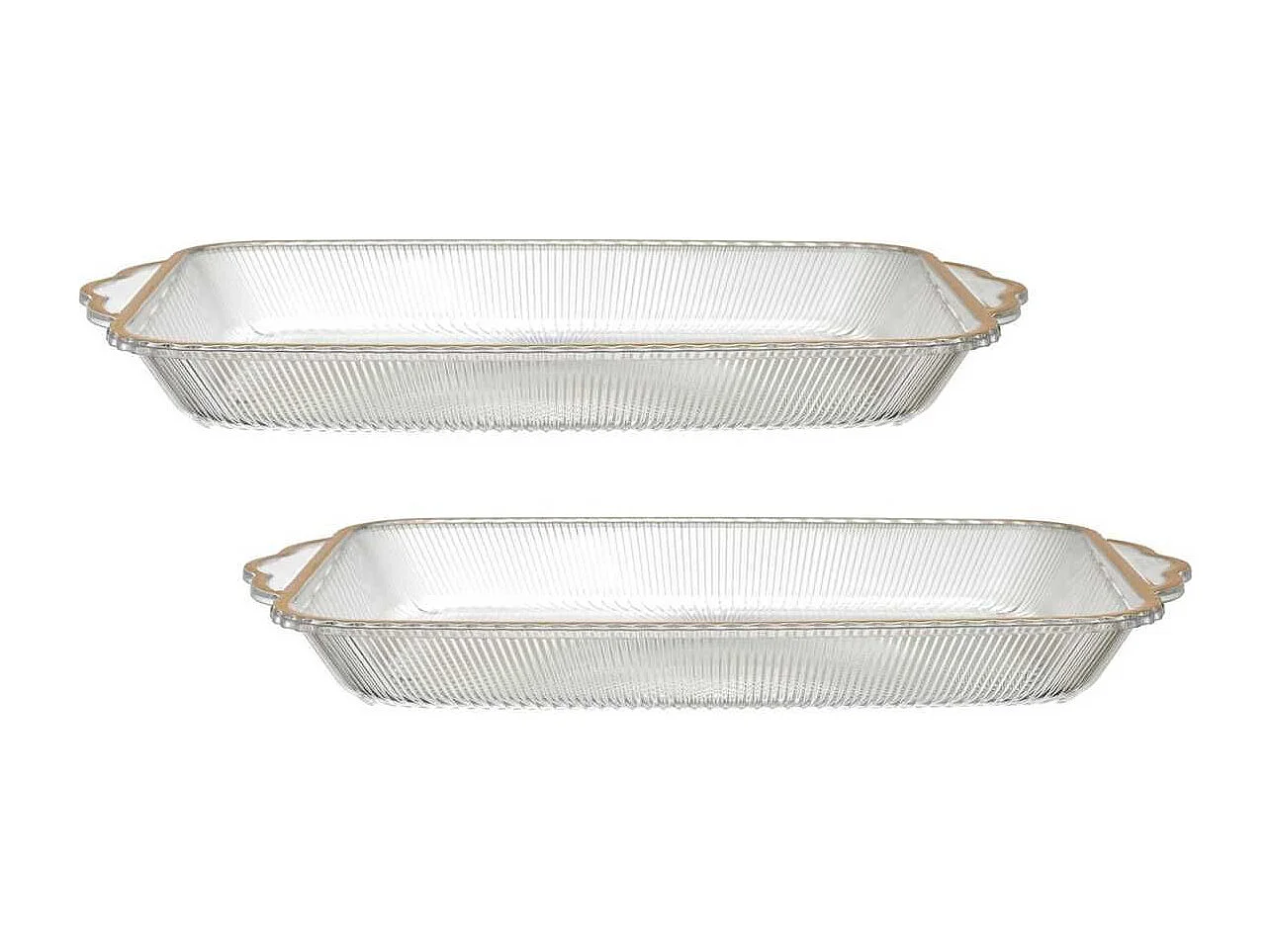 Set de 2 plats rectangulaire en plastique transparent texturé avec contour doré (L41 cm)