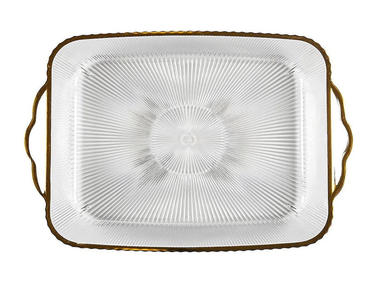 Set de 2 plats rectangulaire en plastique transparent texturé avec contour doré (L41 cm)