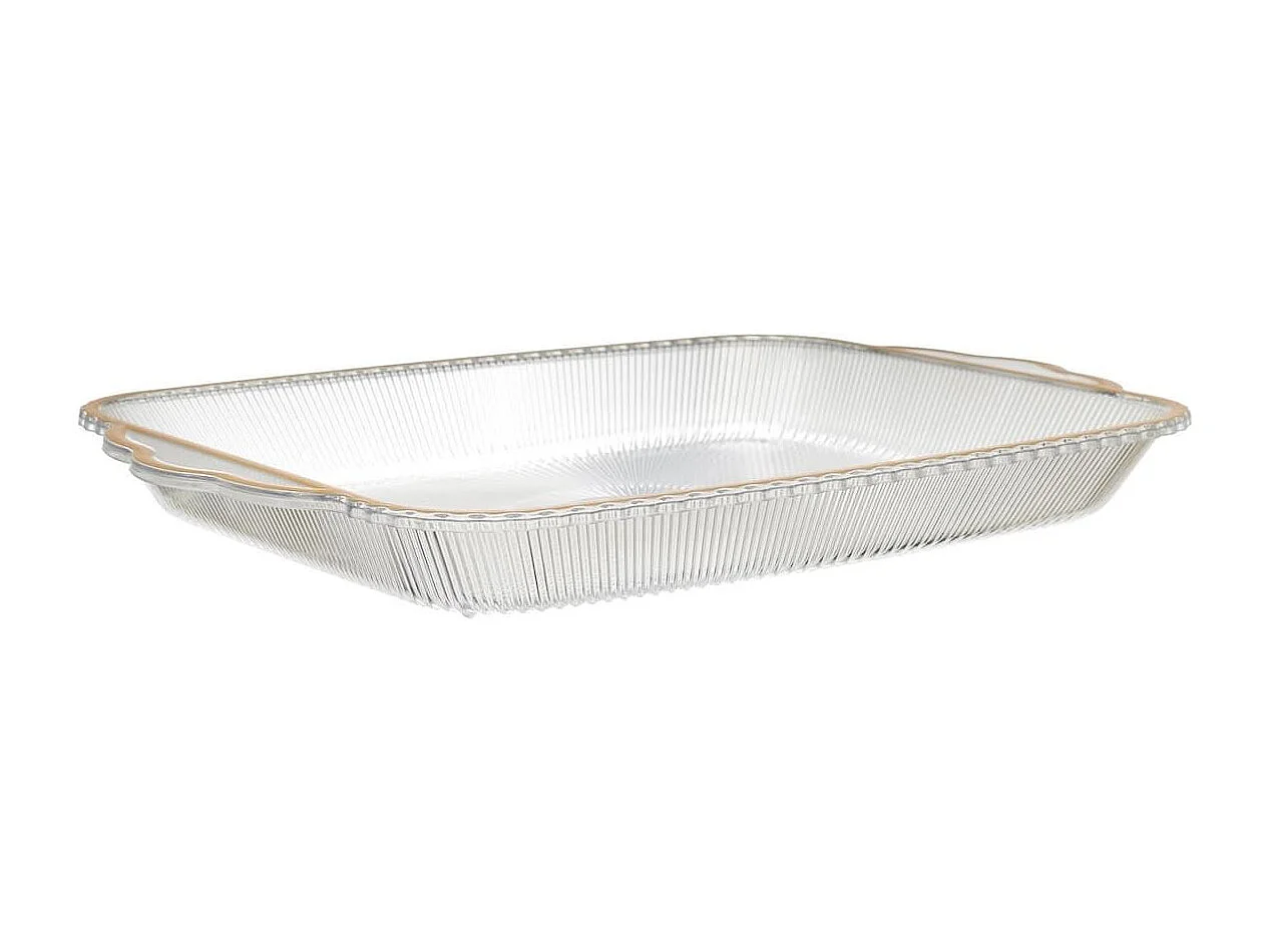 Set de 2 plats rectangulaire en plastique transparent texturé avec contour doré (L41 cm)