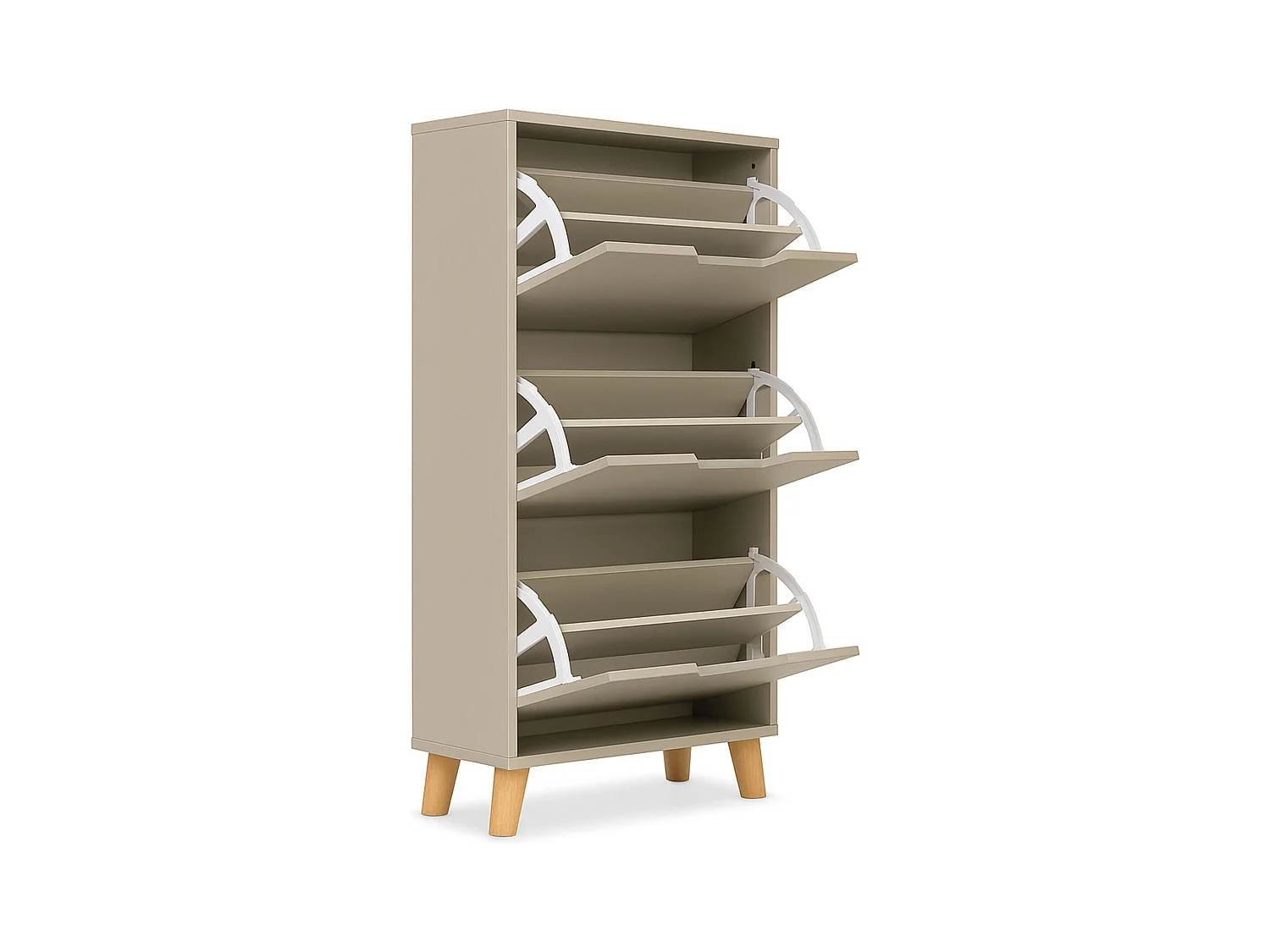 Plana - Sapateira economizadora de espaço 3 portas 55x116x25 cm 18 pares em madeira taupe