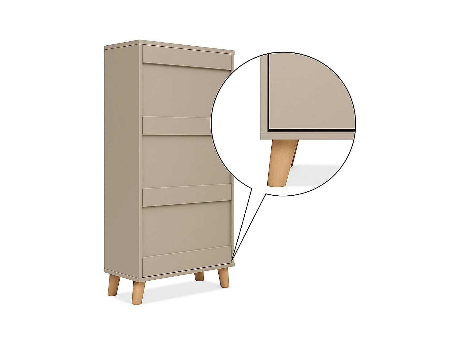 Plana - Sapateira economizadora de espaço 3 portas 55x116x25 cm 18 pares em madeira taupe