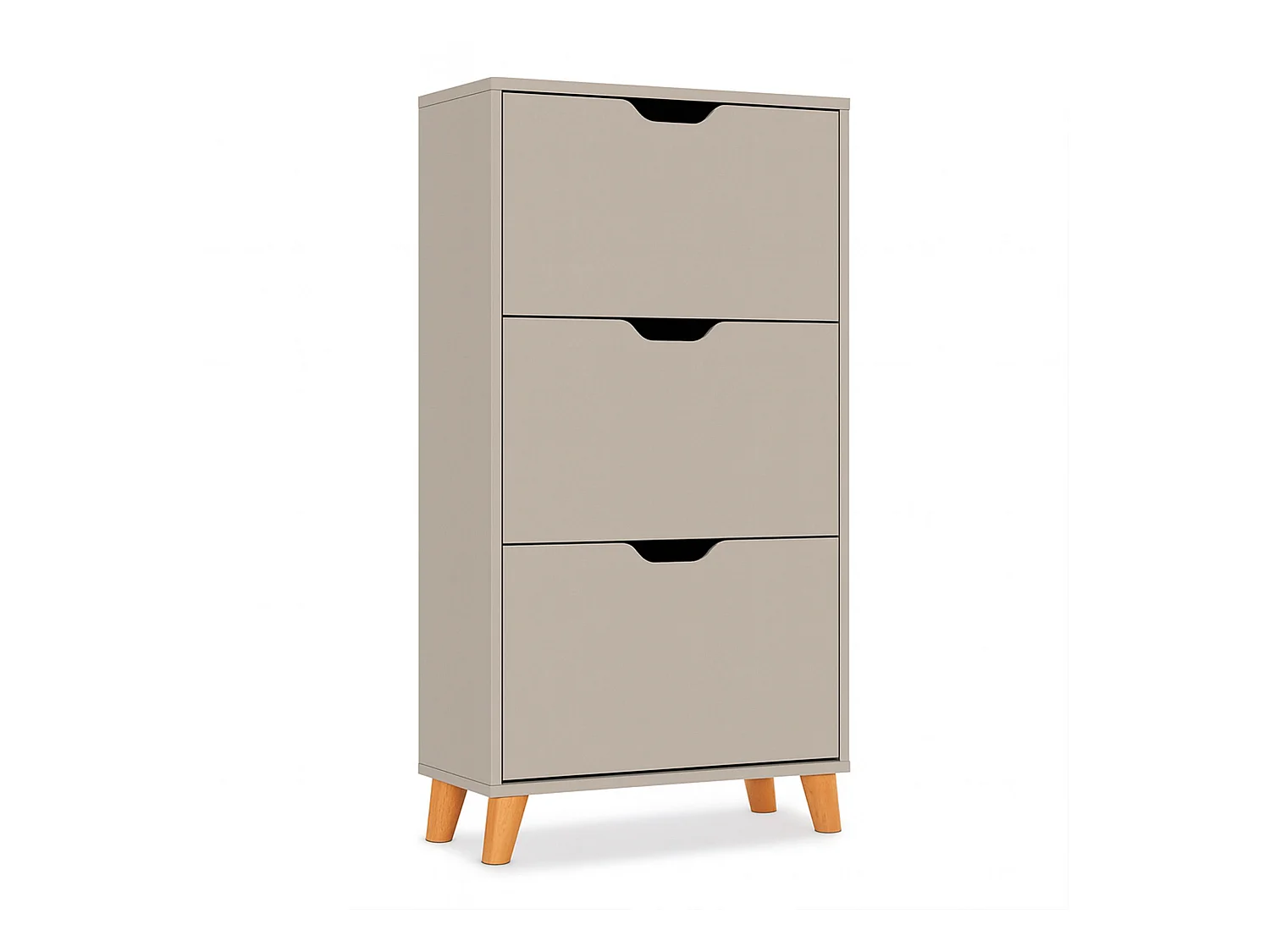 Plana - Sapateira economizadora de espaço 3 portas 55x116x25 cm 18 pares em madeira taupe