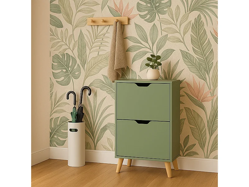 Emma - Sapateira Compacta 2 Portas 55x82x25 cm 12 Pares em Madeira Sálvia