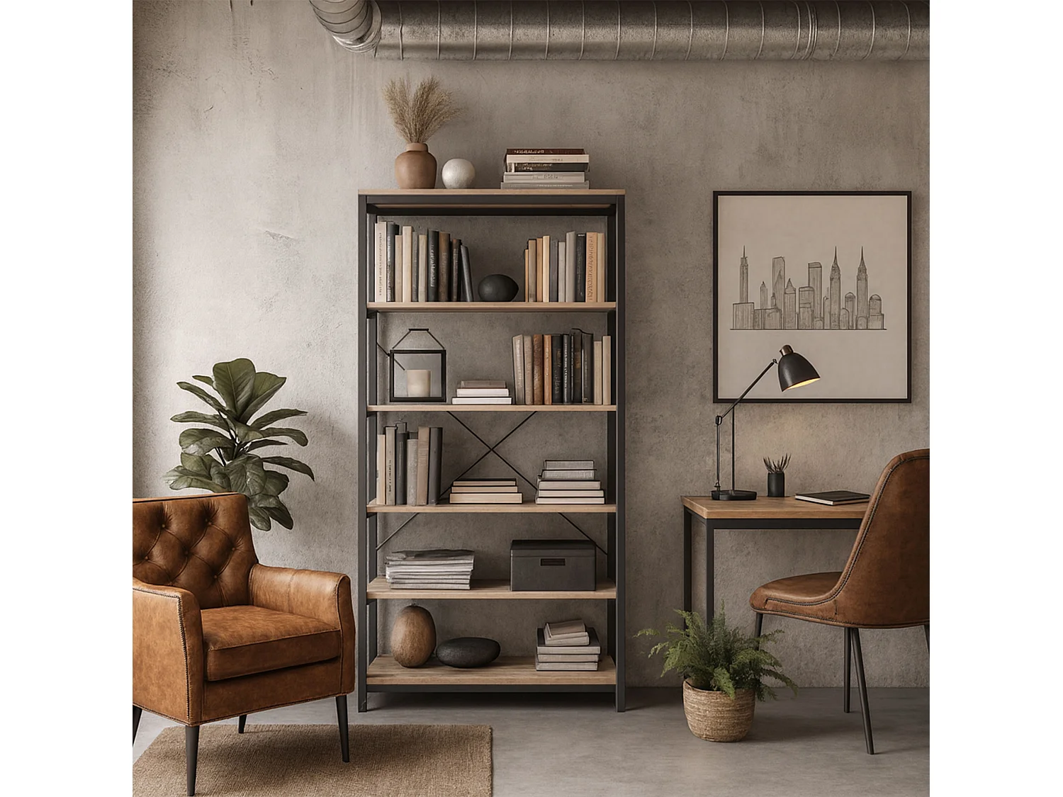 Ganbaru - Librería estantería 6 niveles 80x30xH180 cm estilo industrial bleach