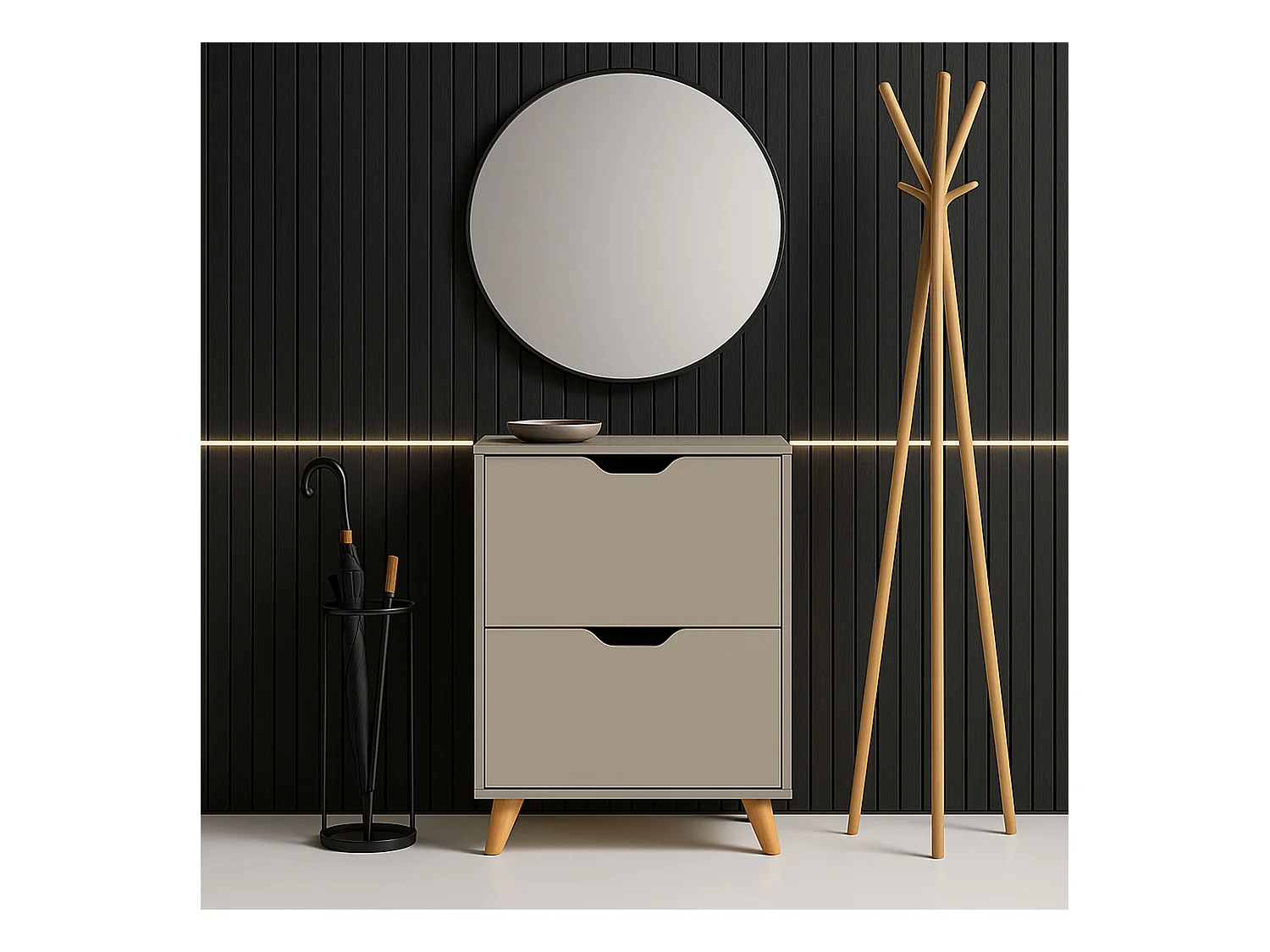 Emma - Sapateira Compacta 2 Portas 55x82x25 cm 12 Pares em Madeira Taupe