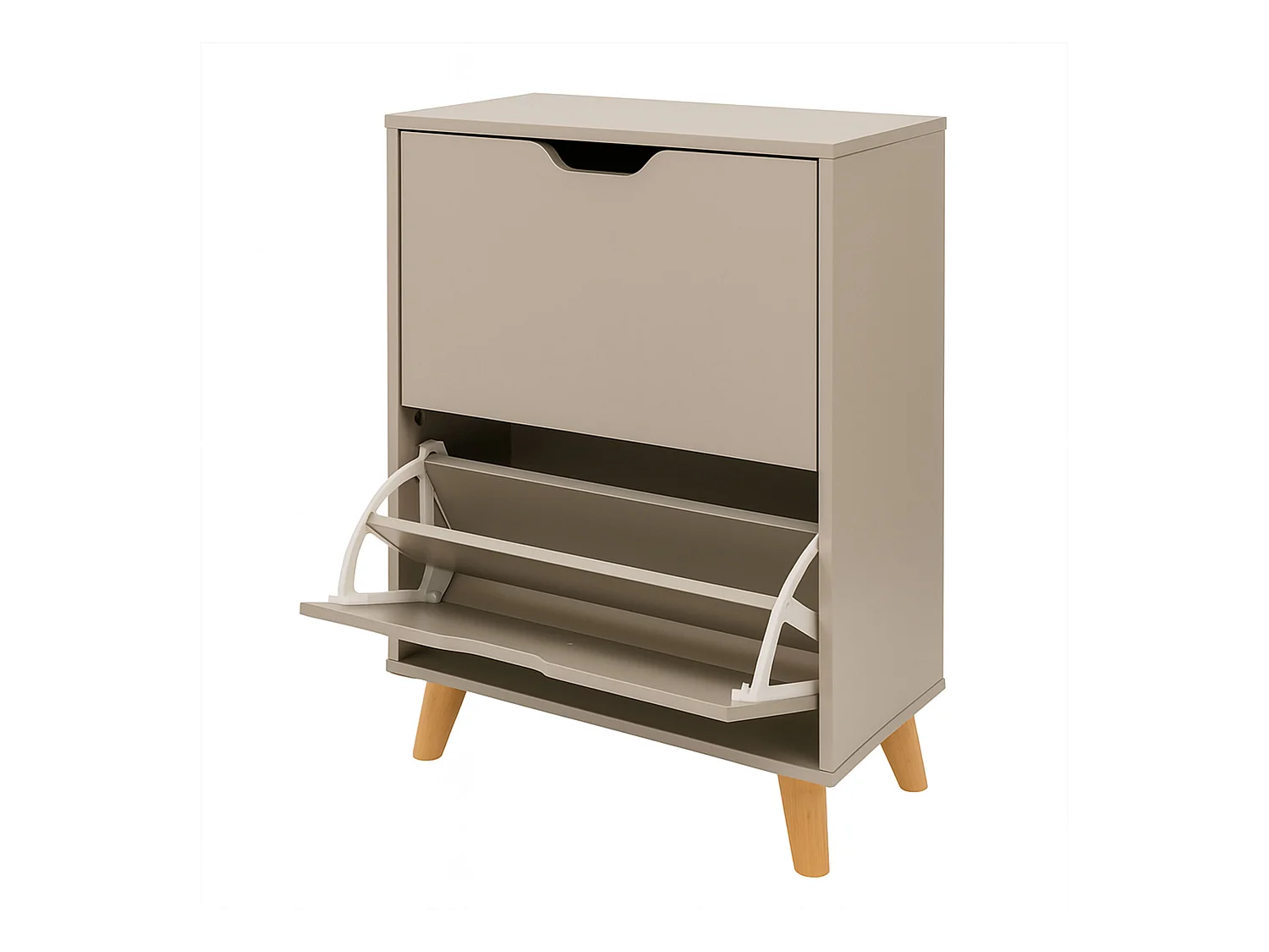 Emma - Sapateira Compacta 2 Portas 55x82x25 cm 12 Pares em Madeira Taupe