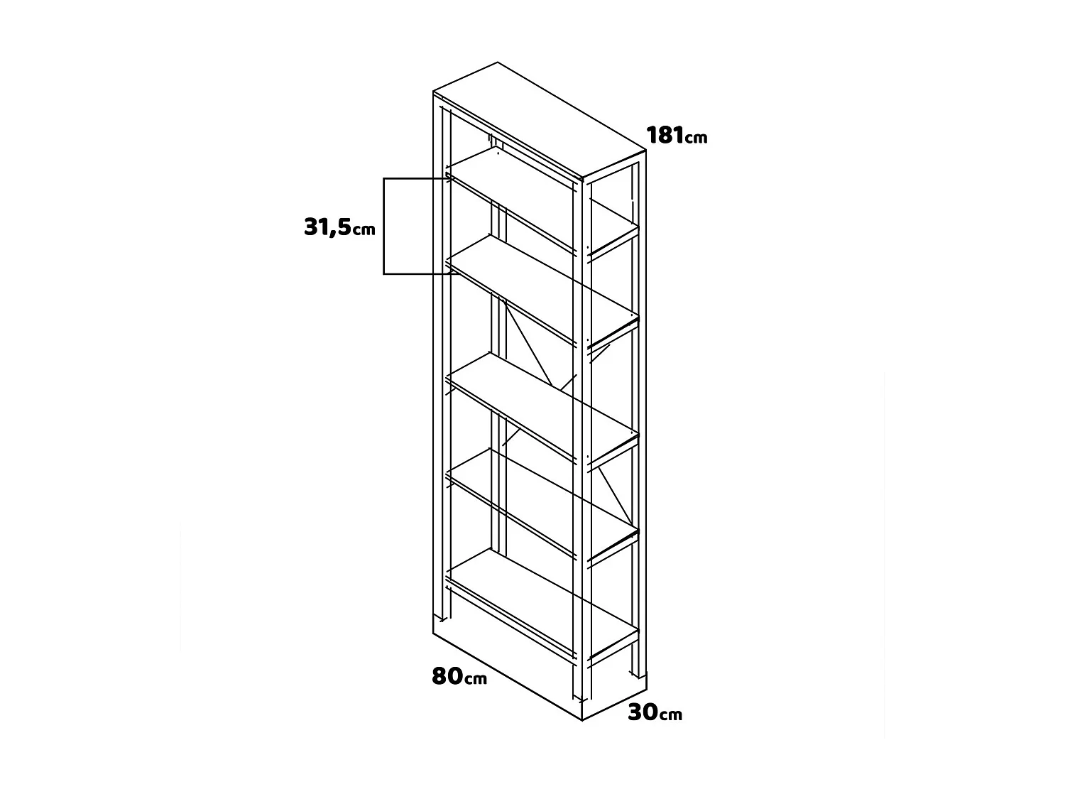 Ganbaru - Librería estantería 6 niveles 80x30xH180 cm estilo industrial oak