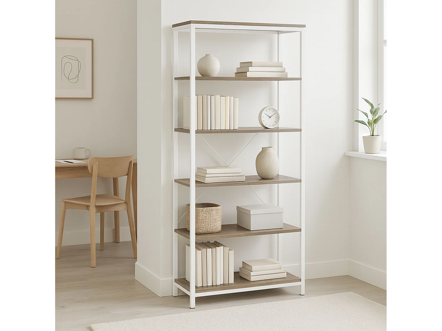 Ganbaru - Librería estantería 6 niveles 80x30xH180 cm estilo industrial oak