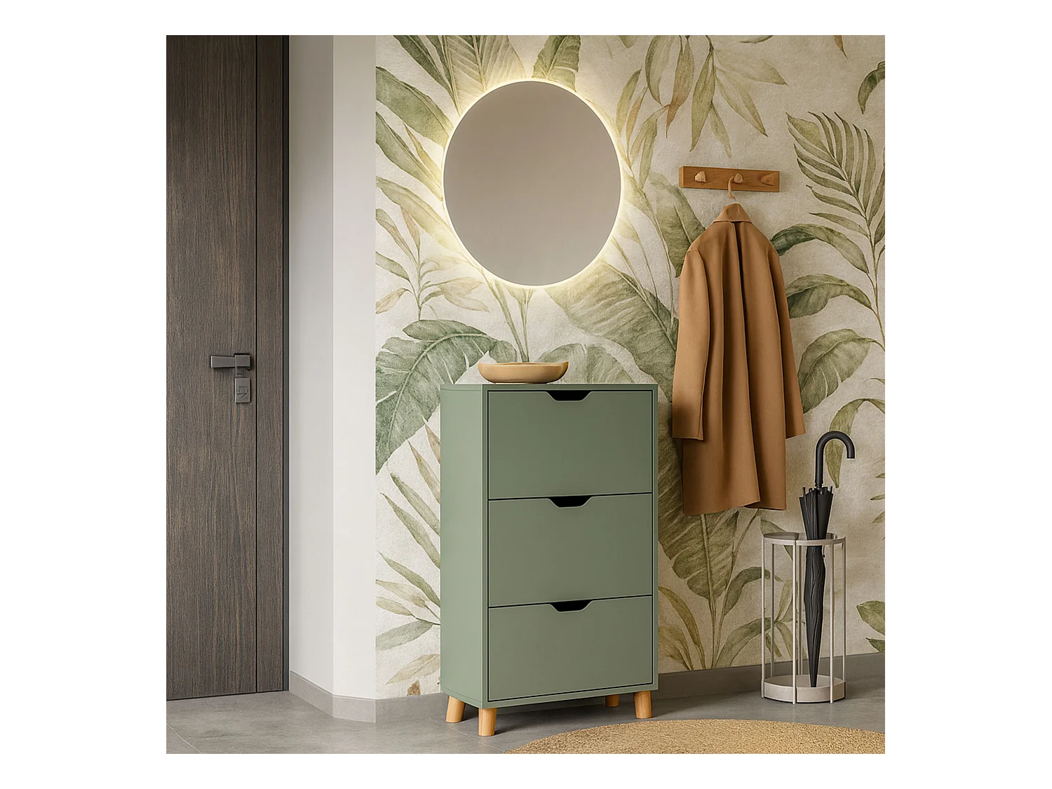 Plana - Zapatero ahorraespacio 3 puertas 55x116x25 cm 18 pares en madera salvia