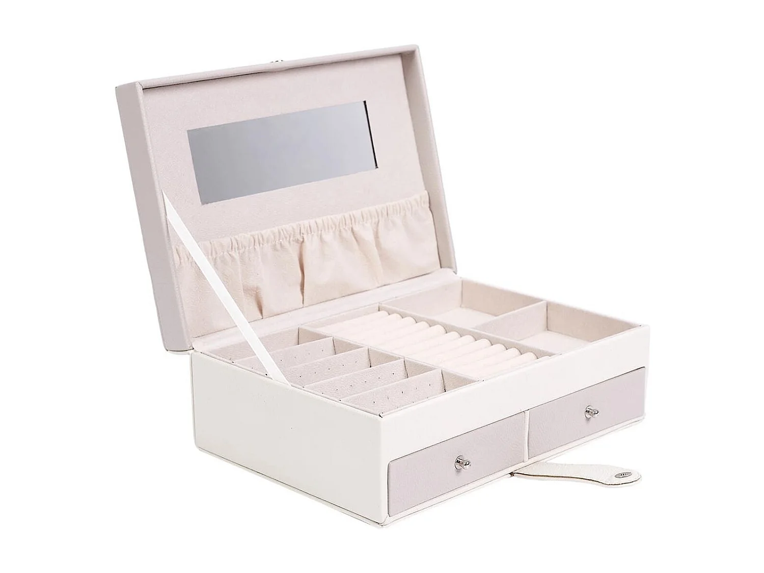 Boîte à bijoux blanche et rose en polyuréthane avec miroir et 2 tiroirs