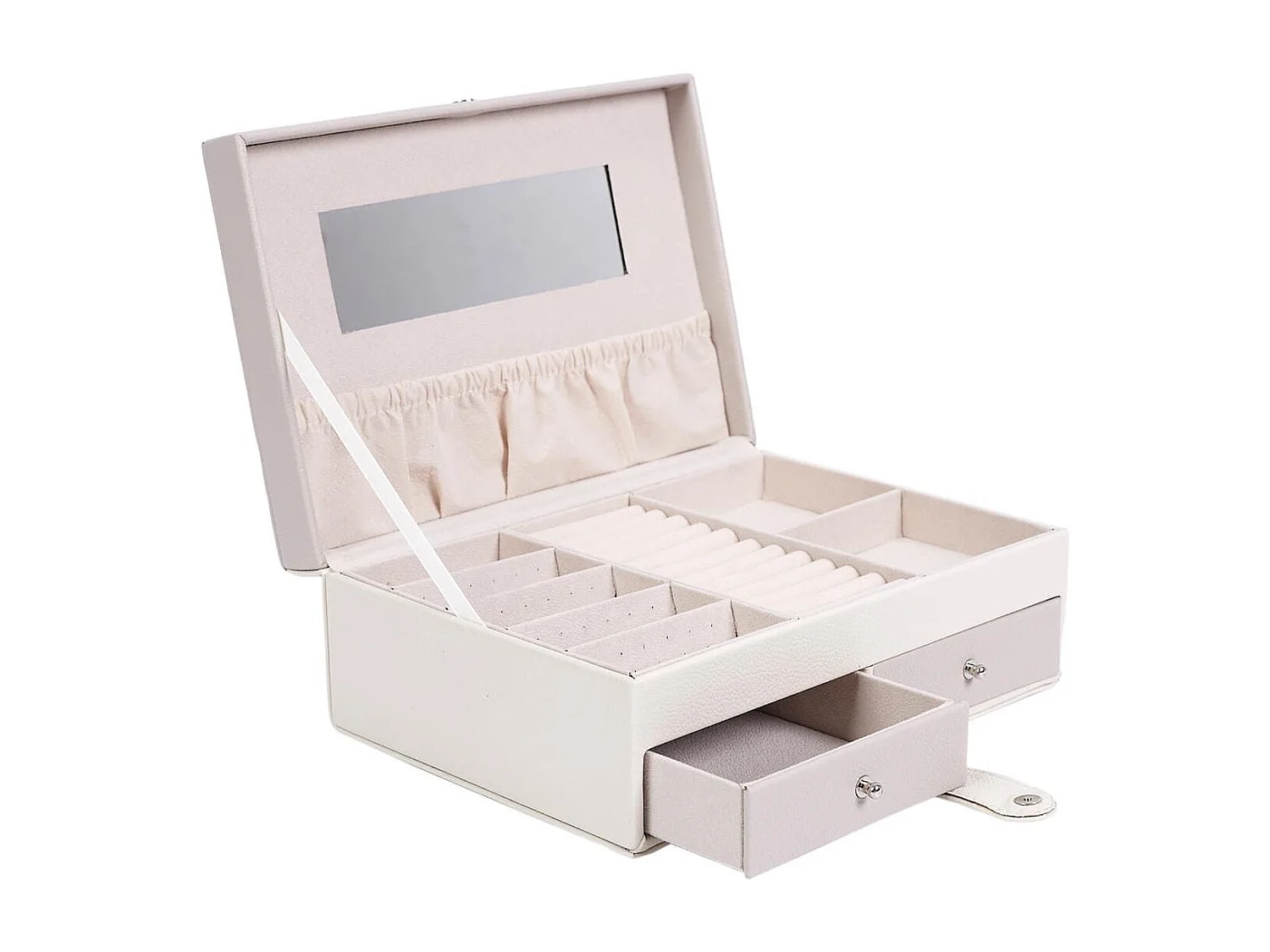 Boîte à bijoux blanche et rose en polyuréthane avec miroir et 2 tiroirs