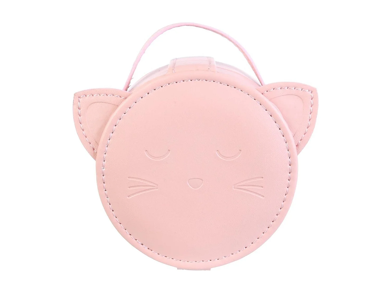 Boîte à bijoux en forme de chat rose en polyuréthane avec son pochon en polyester