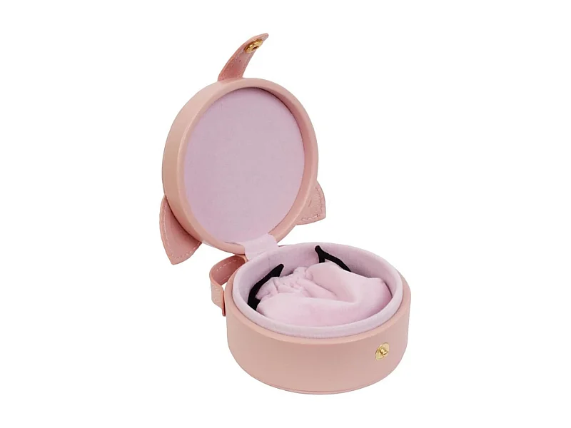 Boîte à bijoux en forme de chat rose en polyuréthane avec son pochon en polyester