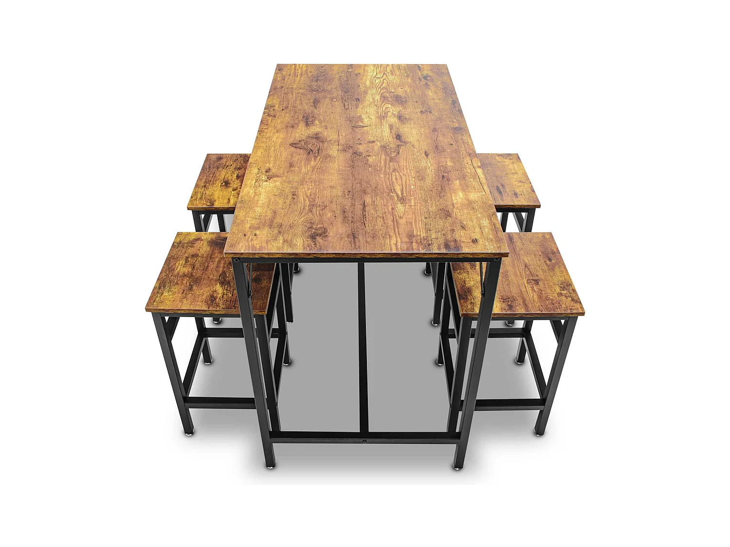 Sabi - Tavolo bar con 4 sgabelli quadrati in stile industriale, set angolo breakfast