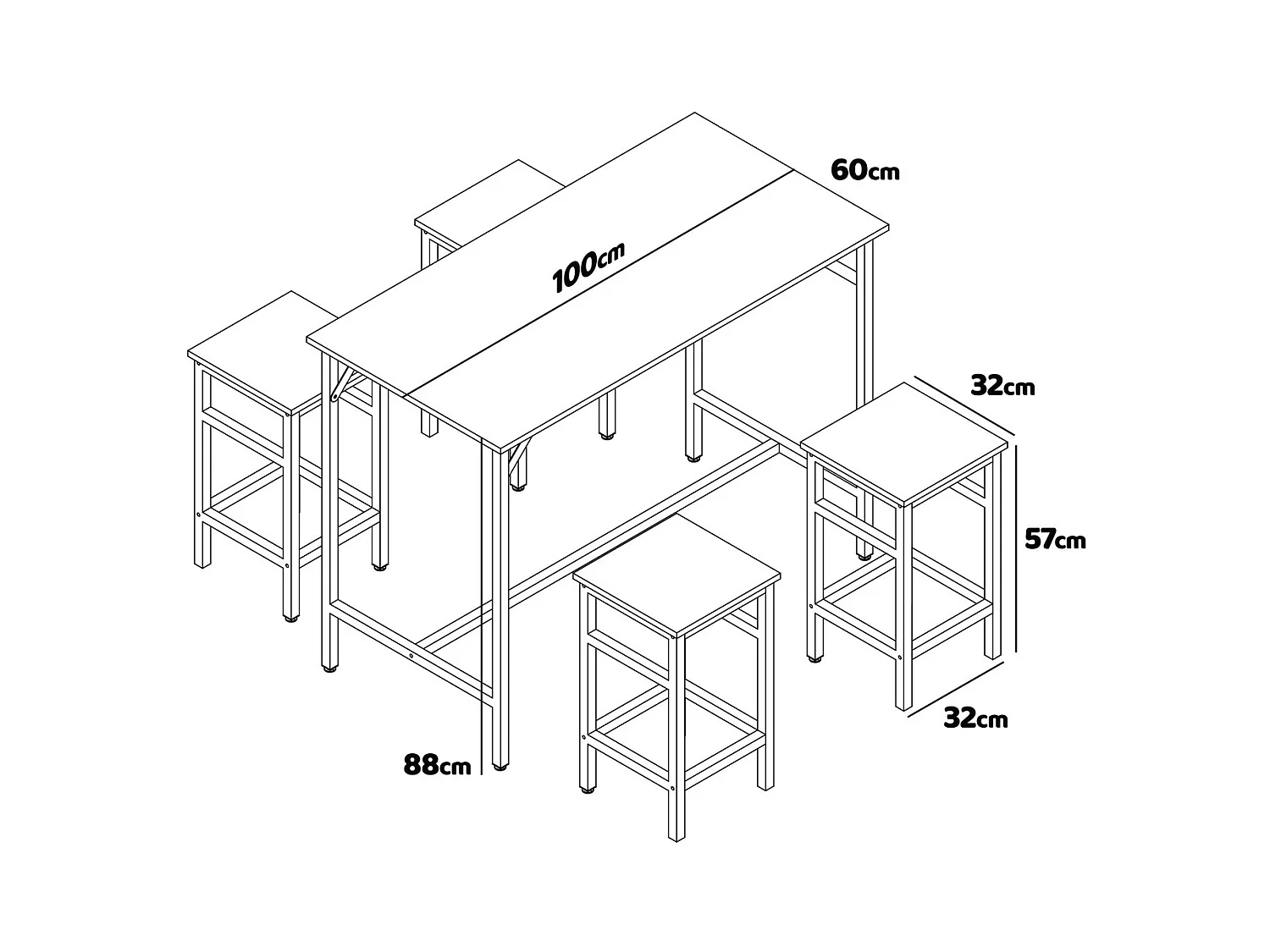 Sabi - Tavolo bar con 4 sgabelli quadrati in stile industriale, set angolo breakfast