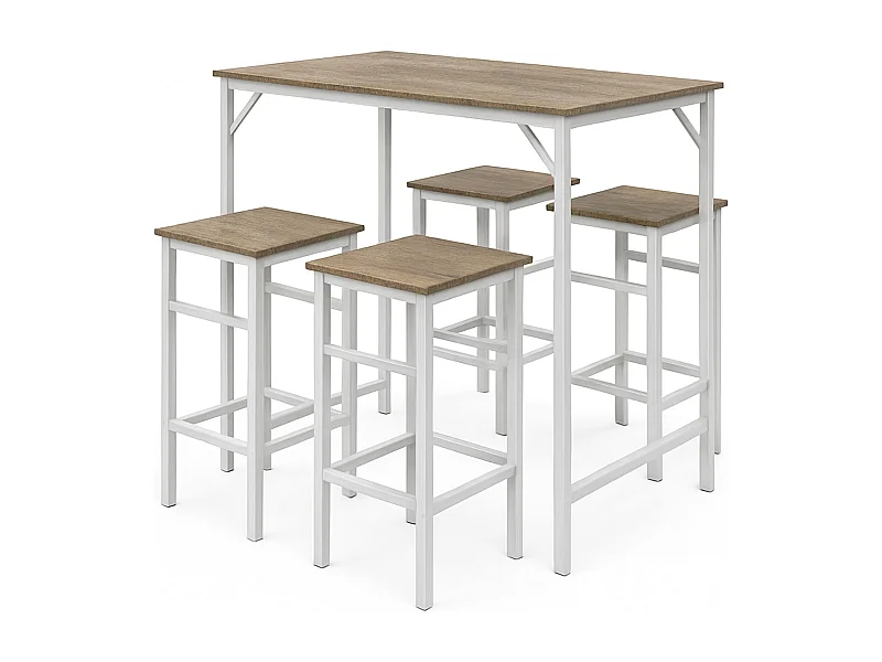 Sabi - Tavolo bar con 4 sgabelli quadrati in stile industrial oak, set angolo breakfast