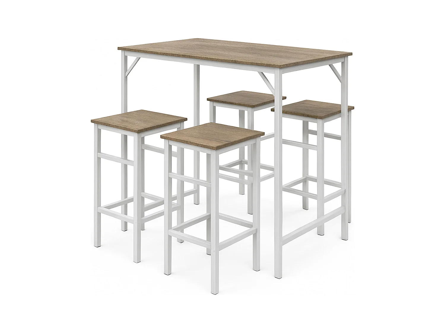 Sabi - Tavolo bar con 4 sgabelli quadrati in stile industrial oak, set angolo breakfast