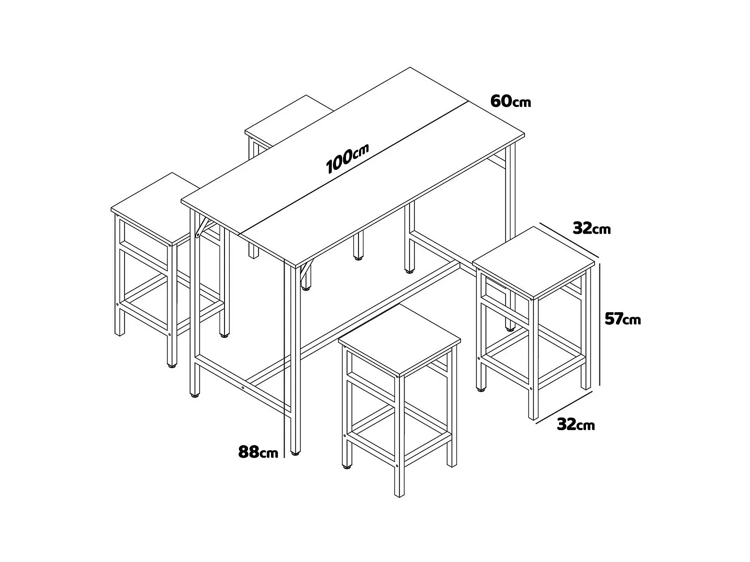 Sabi - Tavolo bar con 4 sgabelli quadrati in stile industrial oak, set angolo breakfast