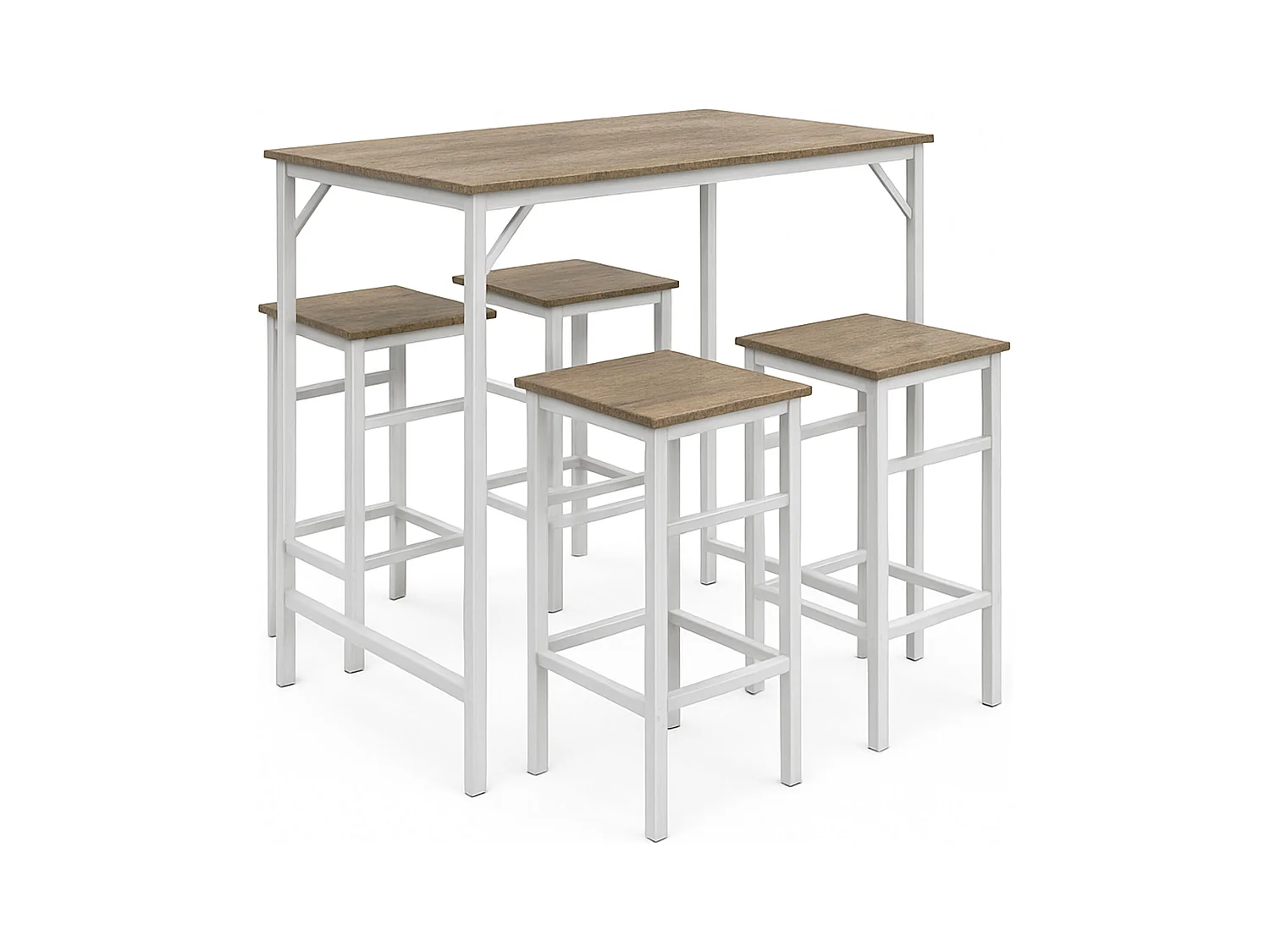 Sabi - Tavolo bar con 4 sgabelli quadrati in stile industrial oak, set angolo breakfast