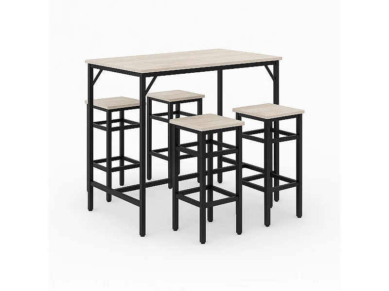 Sabi - Tavolo bar con 4 sgabelli quadrati in stile industrial bleach, set angolo breakfast