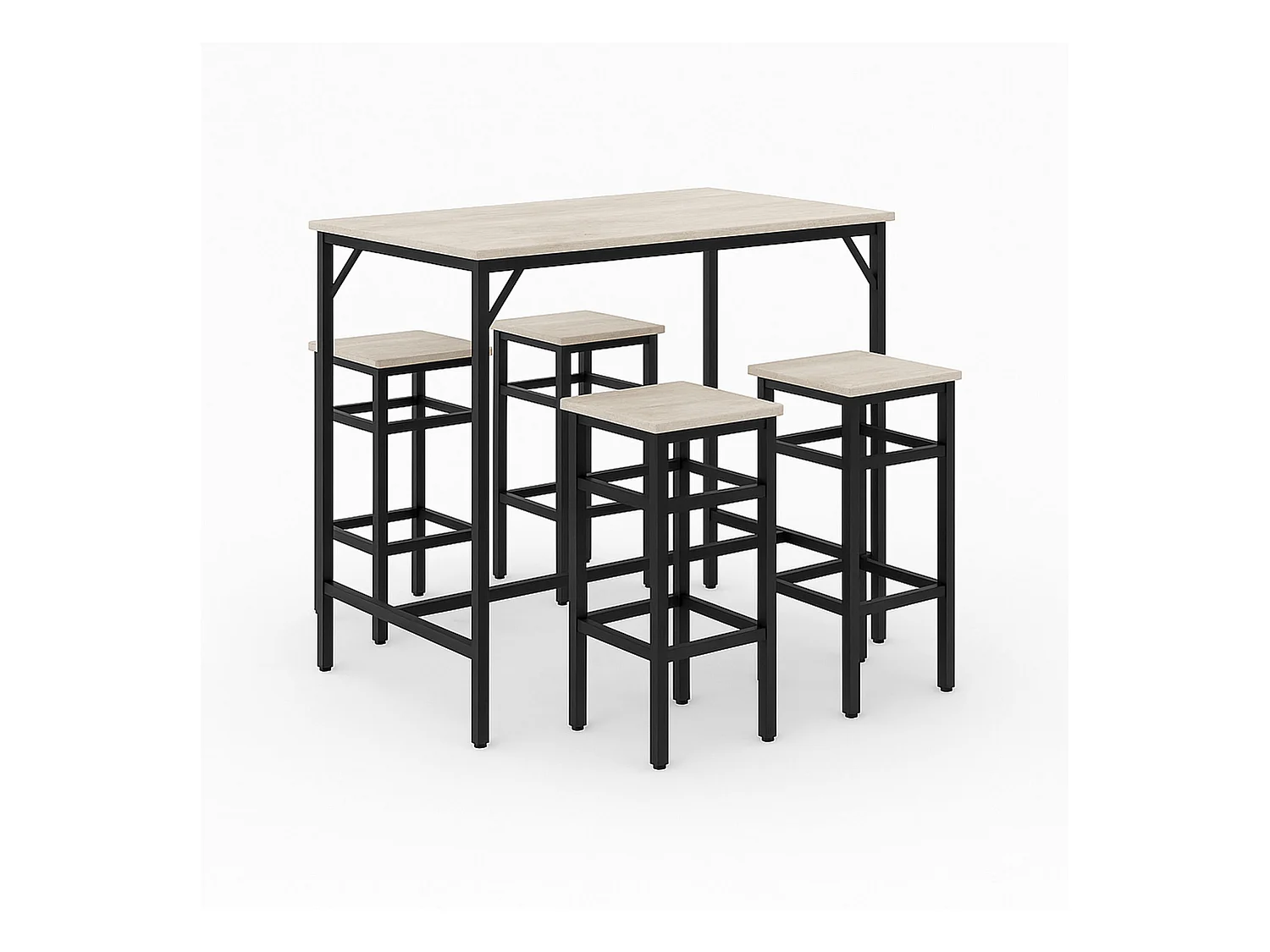 Sabi - Tavolo bar con 4 sgabelli quadrati in stile industrial bleach, set angolo breakfast