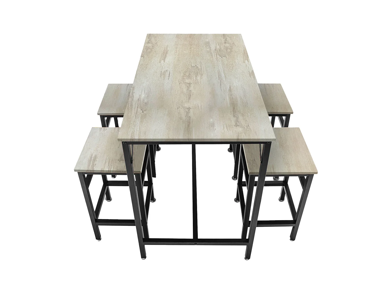 Sabi - Tavolo bar con 4 sgabelli quadrati in stile industrial bleach, set angolo breakfast