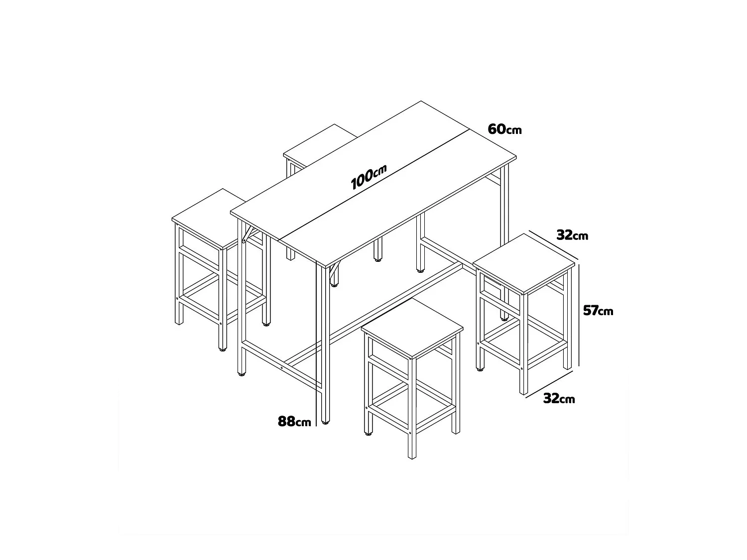 Sabi - Tavolo bar con 4 sgabelli quadrati in stile industrial bleach, set angolo breakfast