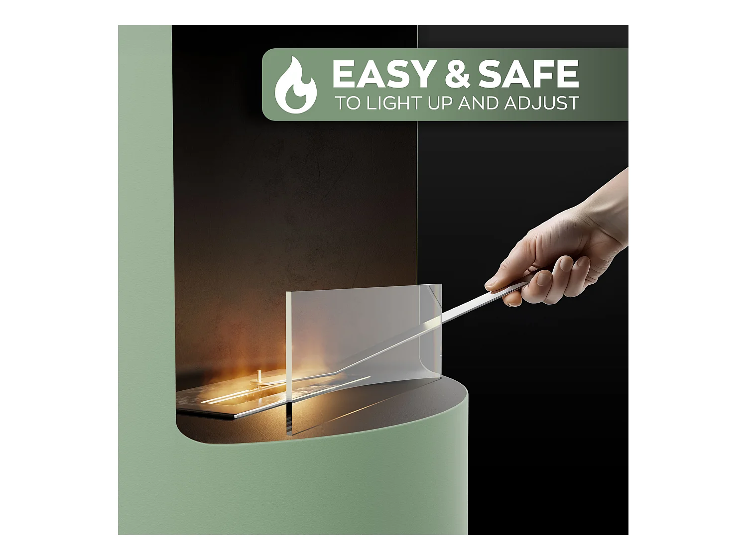 Giulio Cesare - Chimenea de Suelo de Bioetanol Ø40x80 cm de Diseño Interior en Acero Inoxidable Salvia