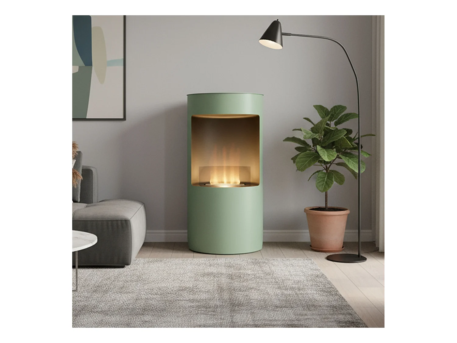 Giulio Cesare - Chimenea de Suelo de Bioetanol Ø40x80 cm de Diseño Interior en Acero Inoxidable Salvia