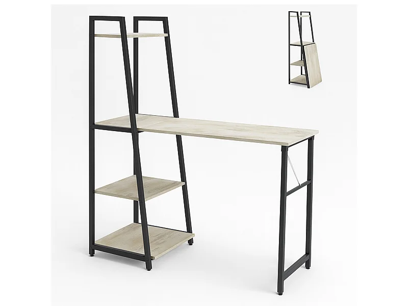 Bimyo - Secretária dobrável com estante economizadora de espaço 50x41xH128 cm estilo industrial bleach