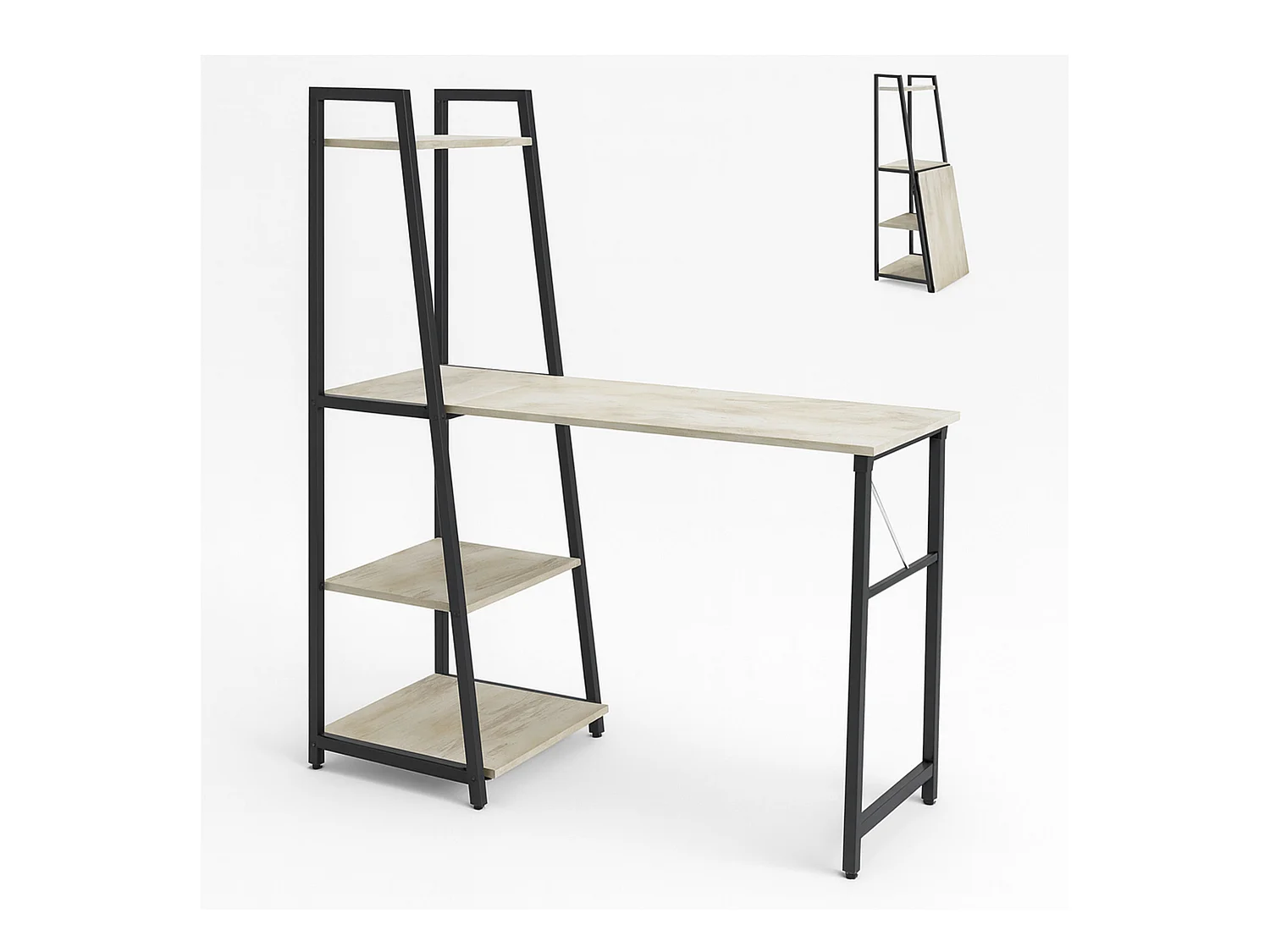 Bimyo - Secretária dobrável com estante economizadora de espaço 50x41xH128 cm estilo industrial bleach